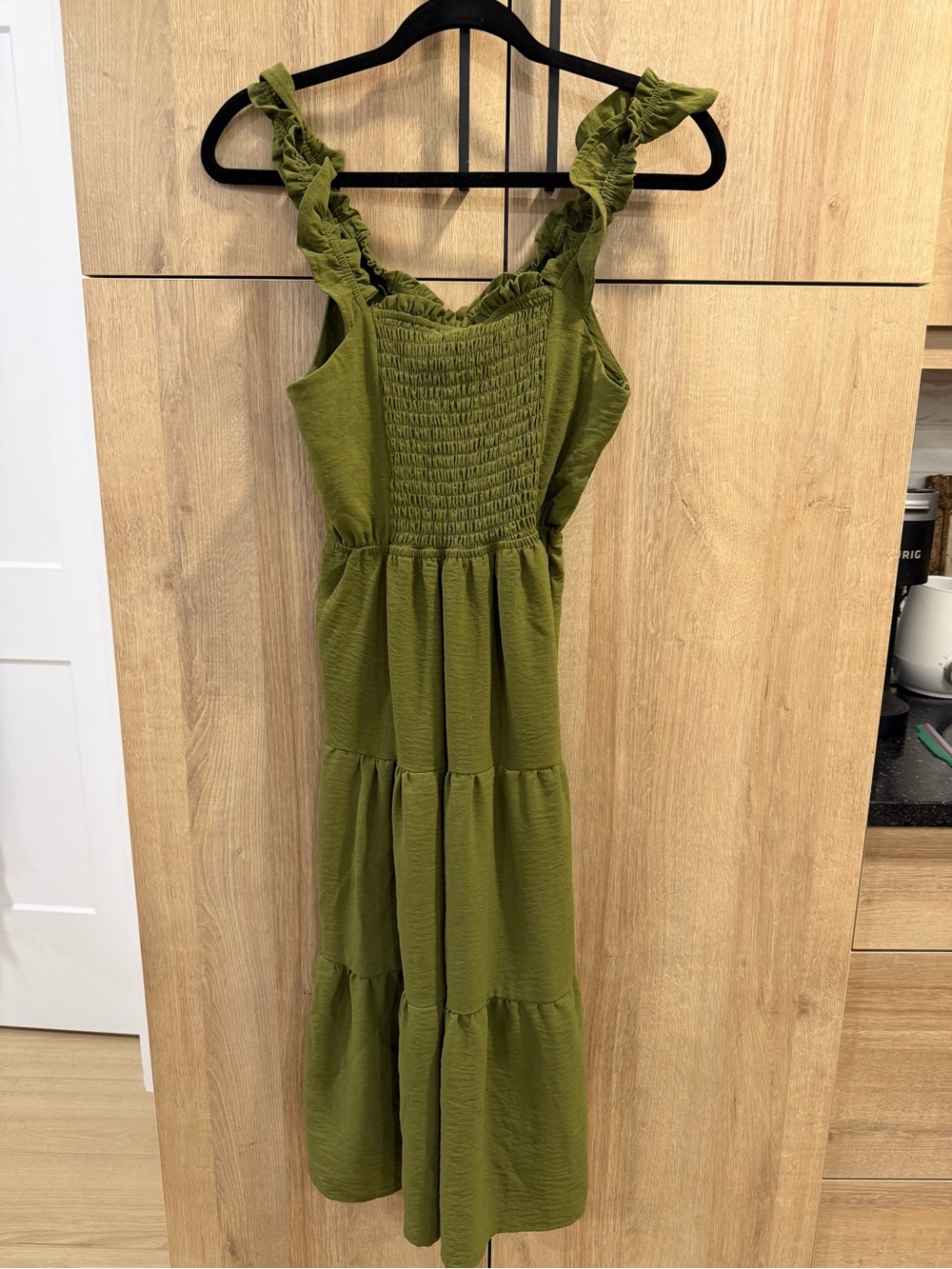 Monteau Olive Green Ruffle Strap Tiered Maxi Dress - Picture 5 of 7